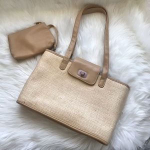 Capezio Tan Straw and faux Leather Purse Bag
